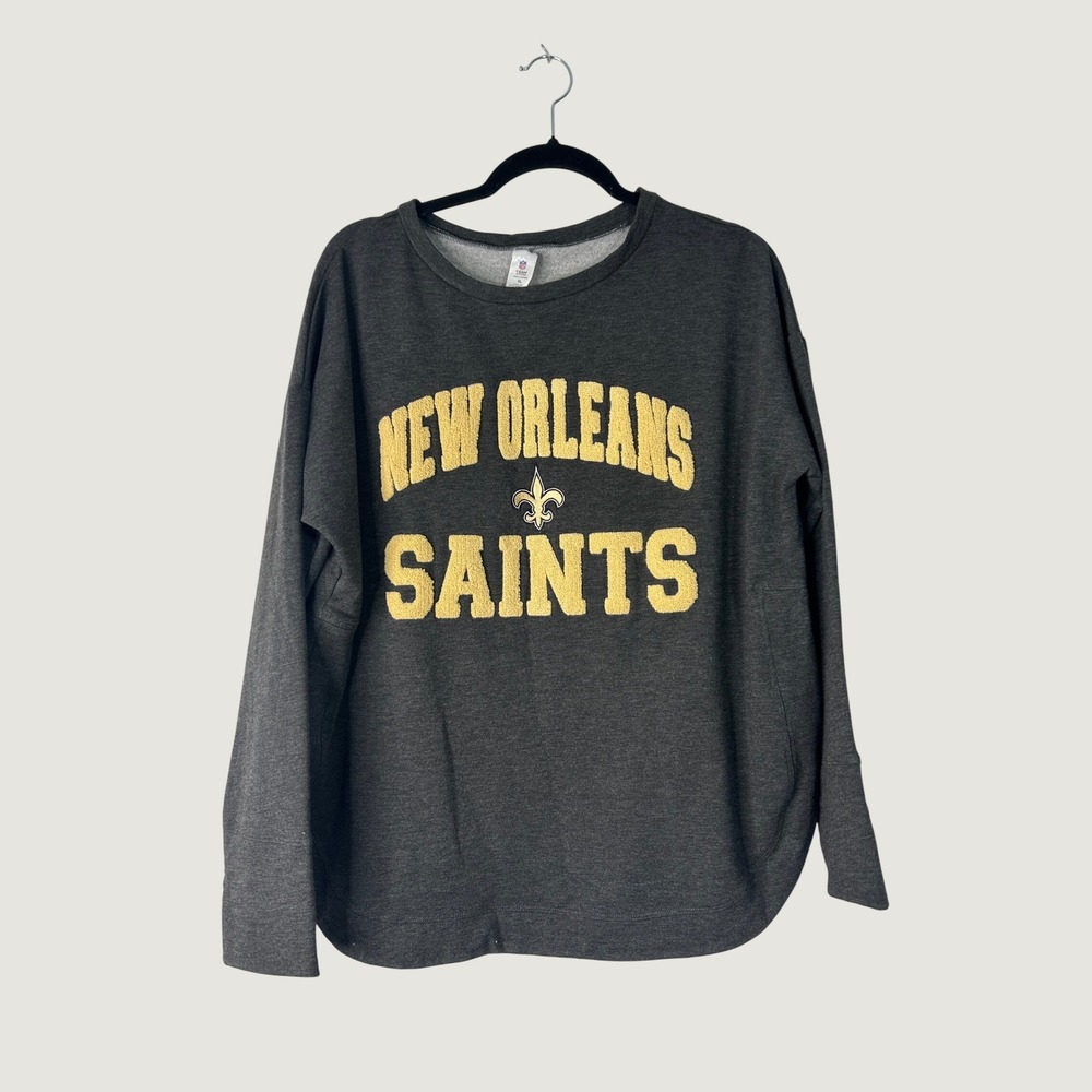 NFL Team Apparel Sweatshirt Womens XL Grey New Orleans Saints Chenille Sleepwear